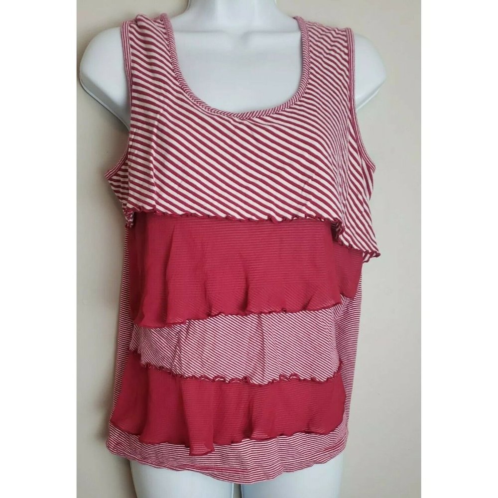 Kim Rogers Women's Top Medium Sleeveless Pullover Tank Top Burgundy? And white